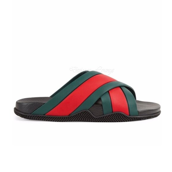 SOLD! NEW GUCCI Women's Web Criss Cross Rubber Slides Sandals EU 39 / US 9 - Picture 8 of 13